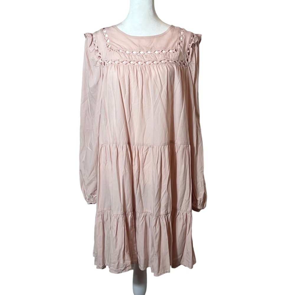 Cloudwalk Pink Ruffle Lantern Sleeve Swing Dress, Medium